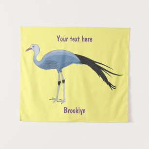 Blue crane bird cartoon illustration  tapestry