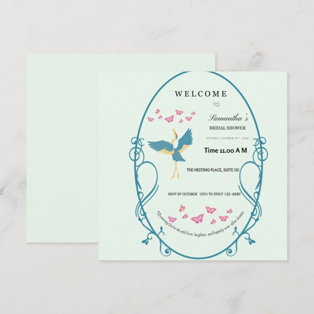 Blue Crane Bridal Shower Invitation - Customisable (Front/Back)