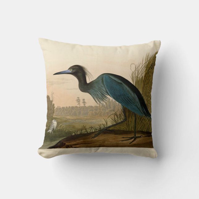 Blue Crane Heron Audubon Painting Cushion (Front)