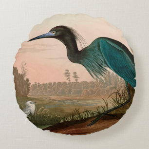 Blue Crane or Heron Birds of America Audubon Print Round Cushion