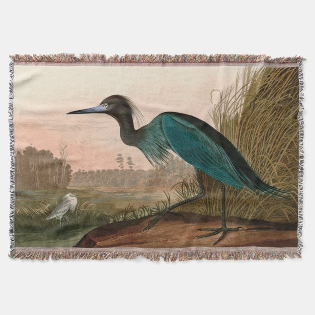 Blue Crane or Heron Birds of America Audubon Print Throw Blanket (Front)