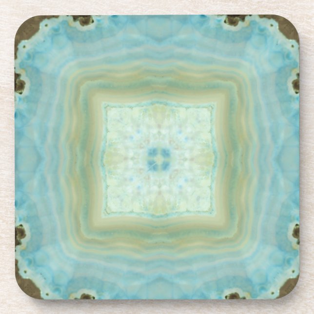 Blue Cream Agate Geode Gemstone Crystal Patterns Coaster (Front)