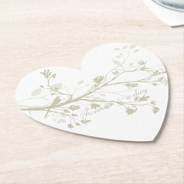Blue Cream Bird Branches Floral Wedding Paper Coaster (Angled)