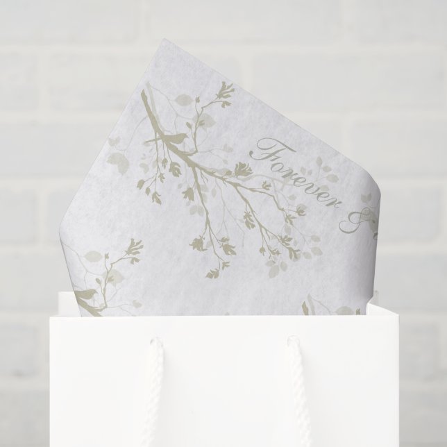 Blue Cream Bird Branches Floral Wedding Tissue Paper (Gift Bag)