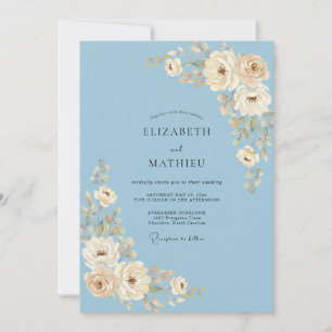 Blue Cream Blossom Flourish Wedding Invitation