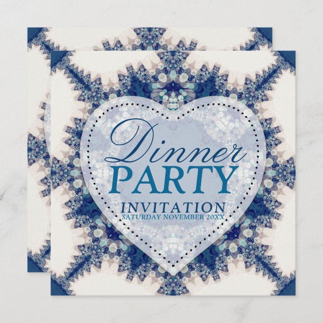 Blue & Cream Boho Chic Country Dinner Party Invitation (Front/Back)