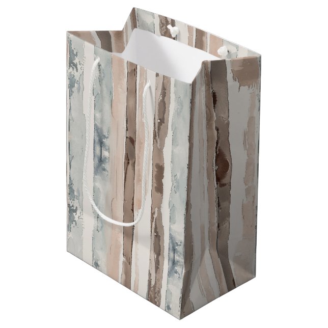 Blue Cream Brown Stripes Birthday Medium Gift Bag (Front Angled)