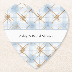 Blue Cream Brown Stripes Bridal Shower Paper Coaster