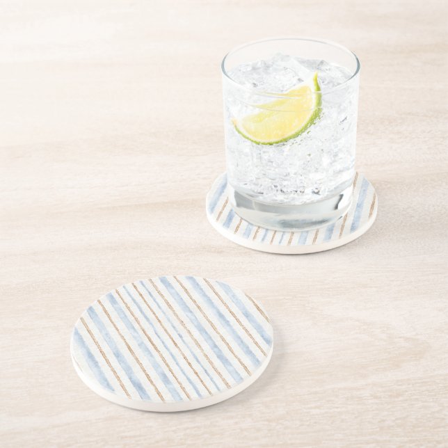 Blue Cream Brown Stripes Coaster (Side)