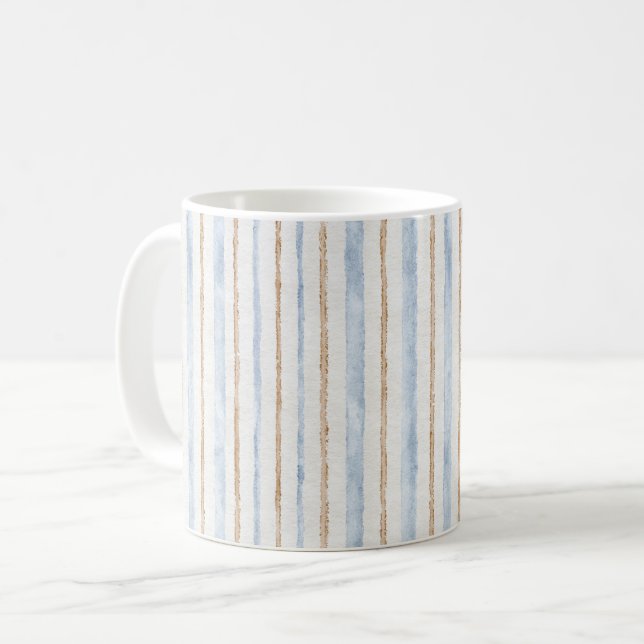 Blue Cream Brown Stripes Coffee Mug (Front Left)