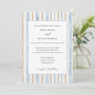 Blue Cream Brown Stripes Wedding Invitation