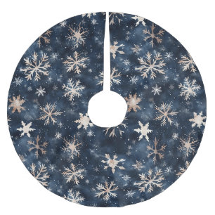 Blue Cream Christmas Snowflakes Brushed Polyester Tree Skirt