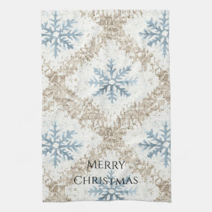 Blue Cream Christmas Snowflakes Tea Towel