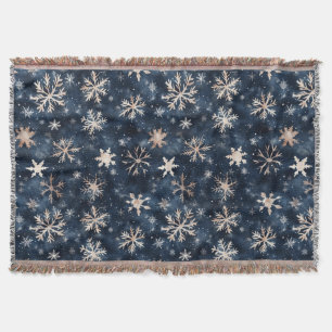 Blue Cream Christmas Snowflakes Throw Blanket
