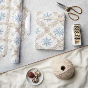 Blue Cream Christmas Snowflakes Wrapping Paper