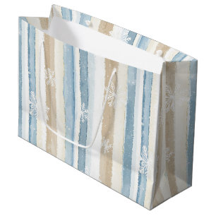 Blue Cream Christmas Stripes Snowflakes Large Gift Bag