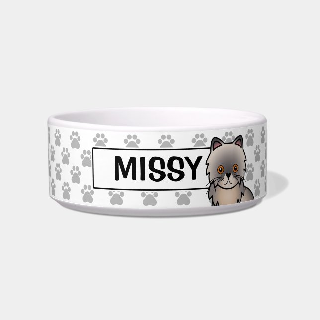 Blue Cream Colour Persian Cat With Custom Name Bowl (Front)