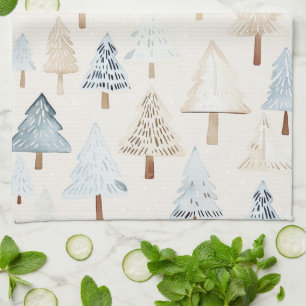 Blue Cream Cosy Christmas Trees Tea Towel