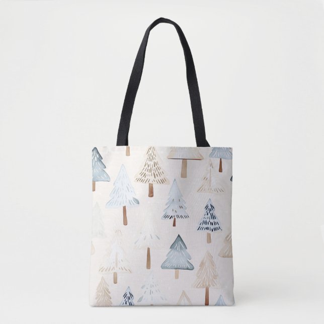 Blue Cream Cosy Christmas Trees Tote Bag (Front)