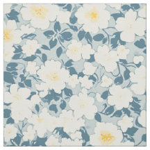 Blue Cream Dense Cottage Flower Pattern