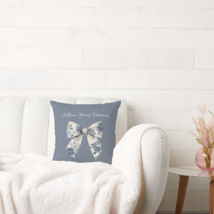 Blue Cream Floral Bow Cushion