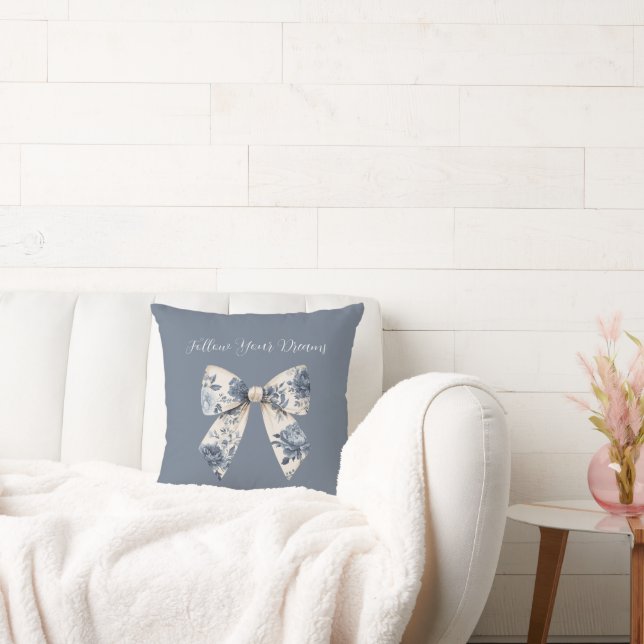 Blue Cream Floral Bow  Cushion (Couch)