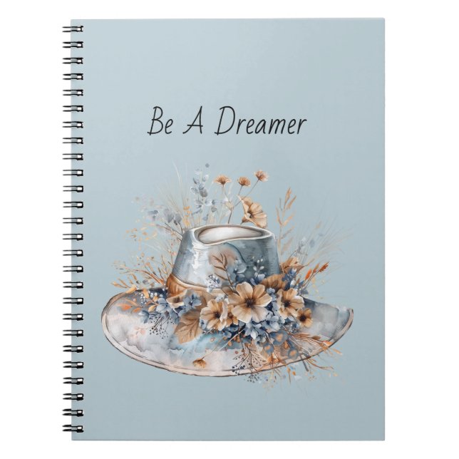 Blue Cream Floral Hat Dreamer Notebook (Front)