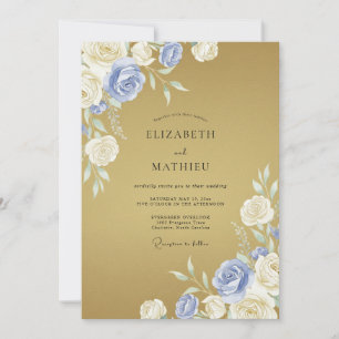 Blue Cream Floral Romance Wedding Invitation