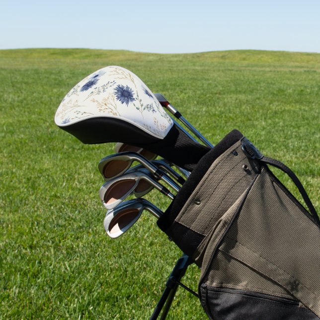 Blue Cream Flowers Golf Head Cover (In Situ)