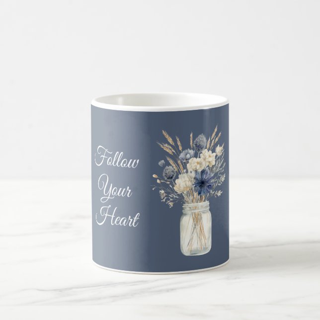 Blue Cream Flowers Jar Coffee Mug (Center)