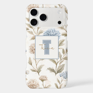 Blue Cream Flowers Monogram Name