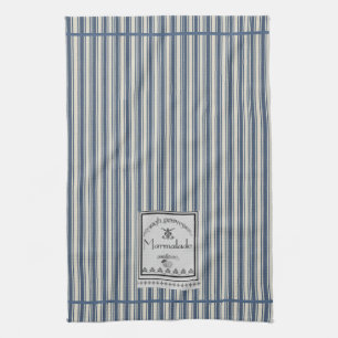 Blue Cream French Style Stripes Marmalade Label Tea Towel