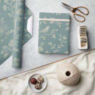 Blue & Cream French Toile Birds  Wrapping Paper