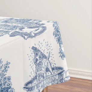 Blue Cream French Toile Jack Russell Dog Lover Tablecloth