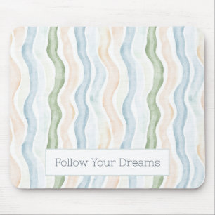Blue Cream Green Wavy Stripes Mouse Pad