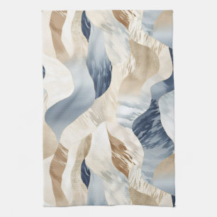 Blue Cream Ivory Abstract Waves Beach Tea Towel