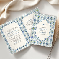 Blue Cream Ivory Ikat All in One Sikh Wedding