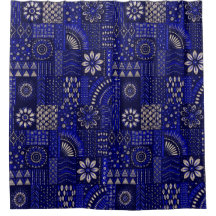 Blue & Cream Ornamental Shower Curtain