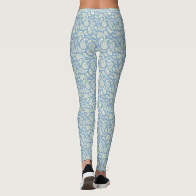 Blue-Cream Paisley Pattern Leggings (Back)