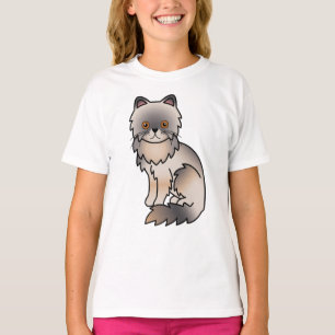 Blue Cream Persian Cute Cartoon Cat Illustration T-Shirt