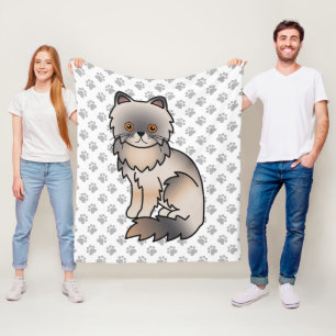 Blue Cream Persian Cute Cartoon Cat & Paws Fleece Blanket