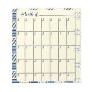 Blue Cream Plaid month notepad