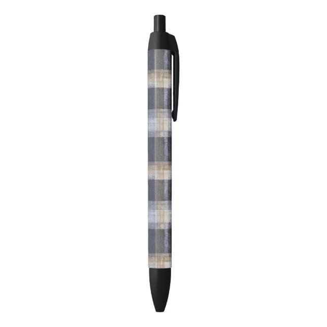 Blue Cream Plaid Stripes Black Ink Pen (Bottom (Vertical))