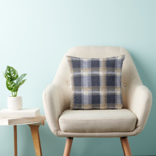Blue Cream Plaid Stripes Cushion