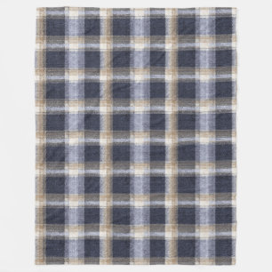 Blue Cream Plaid Stripes Fleece Blanket