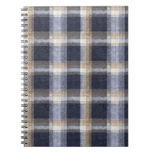 Blue Cream Plaid Stripes Notebook