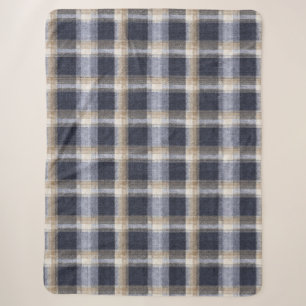 Blue Cream Plaid Stripes Sherpa Blanket
