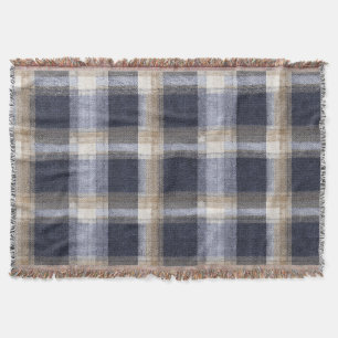 Blue Cream Plaid Stripes Throw Blanket