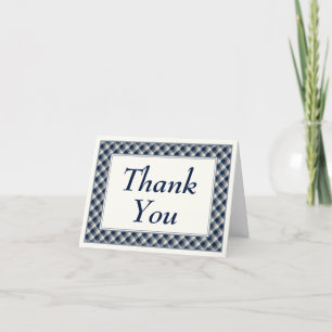 Blue & Cream Plaid Thank You Note Card