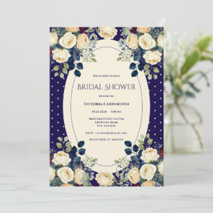 Blue & Cream Polkadot Floral Elegant Bridal Shower Invitation